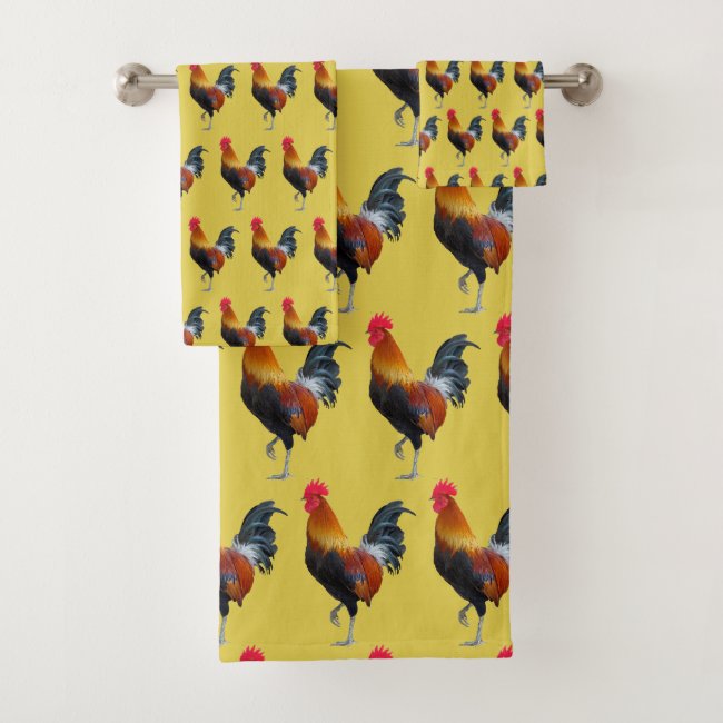 Colorful Strutting Roosters Design Bath Towel Set