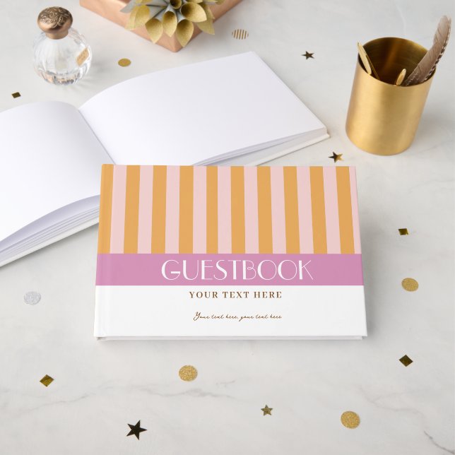 Colorful Stylish Bright Color Minimalist Stripes  Foil Guest Book (Front Open)