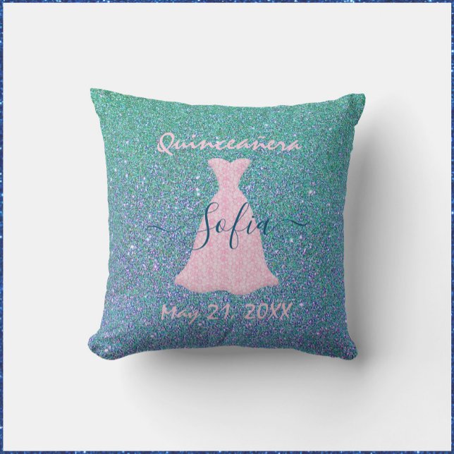 Colorful Stylish Glitter Quinceanera Throw Pillow (Creator Uploaded)