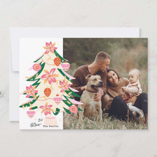 colorful stylish modern christmas tree 1 photo holiday card (Front)