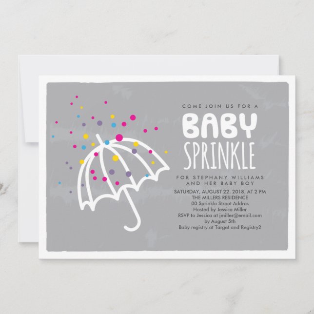 Colorful Stylish Neutral Grey Baby Sprinkle Invite (Front)