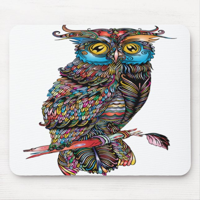 Colorful Stylish Owl Mouse Pad (Front)