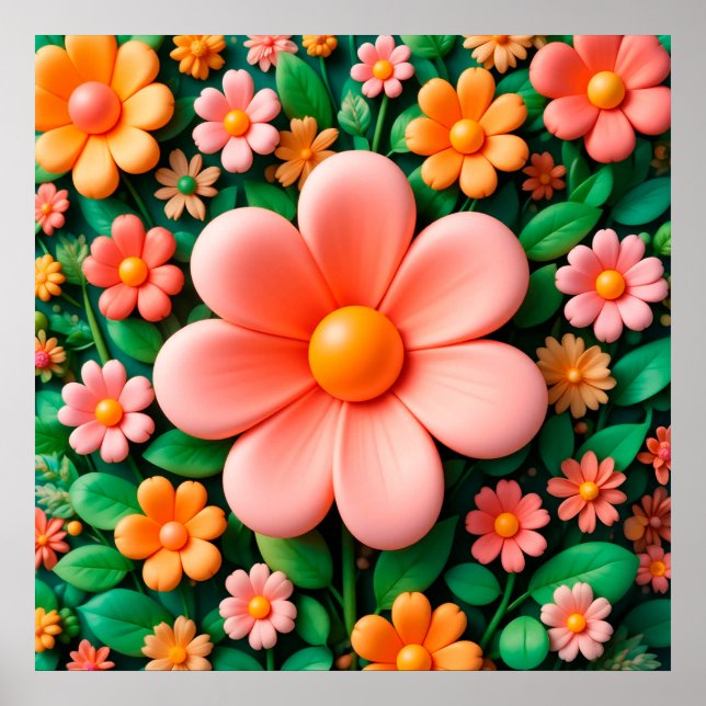 Colorful, stylized 3d flowers poster (Front)
