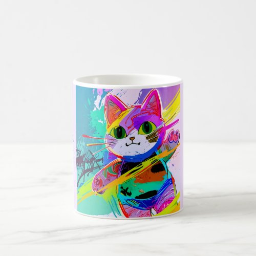 Colorful Stylized Abstract Pop Art Cat Customize  Coffee Mug