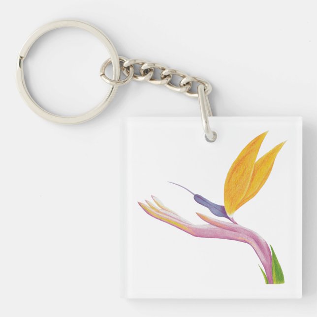 Colorful Stylized Bird of Paradise Keychain (Front)