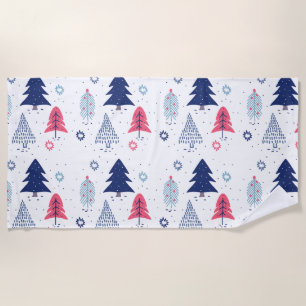 Colorful Stylized Christmas trees pattern Beach Towel