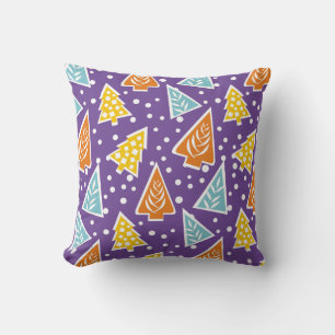 Colorful stylized Christmas trees purple pattern Throw Pillow