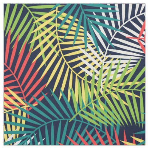 Colorful Stylized Coconut Leafs Pattern Fabric