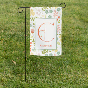 Colorful Stylized Flowers with Monogram C Garden Flag
