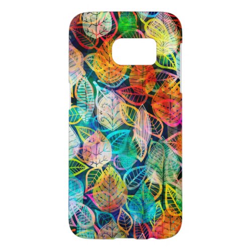 Colorful Stylized Leafs Collage Pattern Samsung Galaxy S7 Case