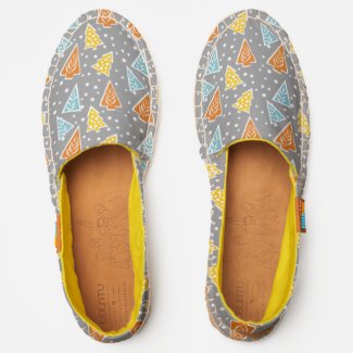 Colorful stylized trees on grey espadrilles