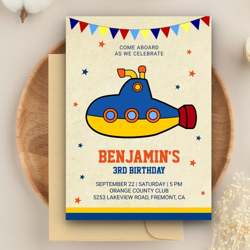 Colorful Submarine Kids Birthday Party Invitation