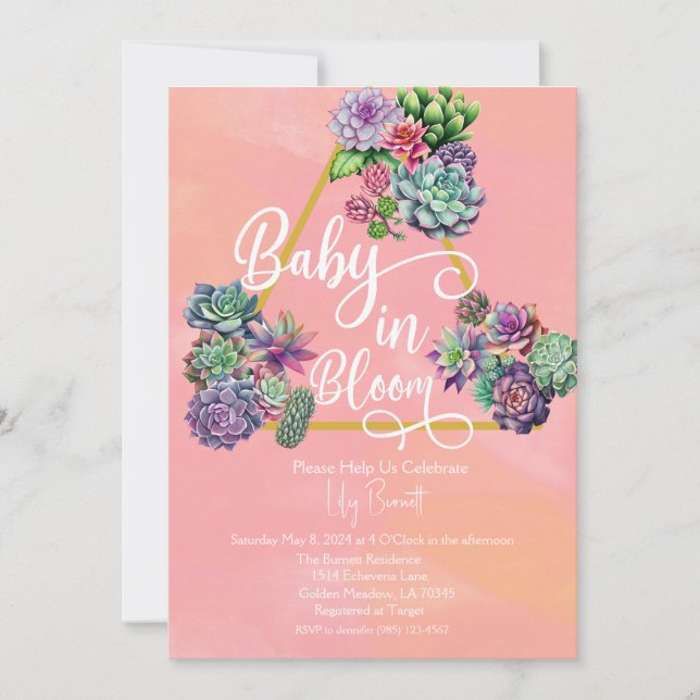 Colorful Succulent Baby in Bloom Baby Shower Invitation (Front)