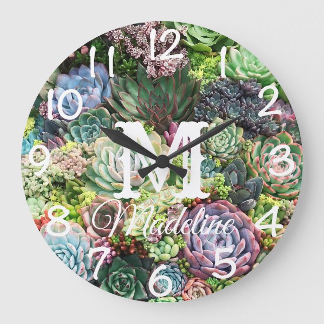 Colorful Succulent Garden Large Clock (Front)