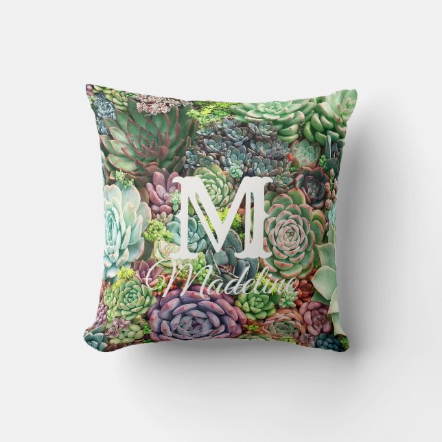 Colorful Succulent Garden Throw Pillow (Front)