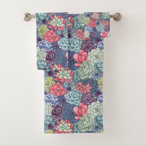 Colorful Succulent Pattern Bath Towel Set