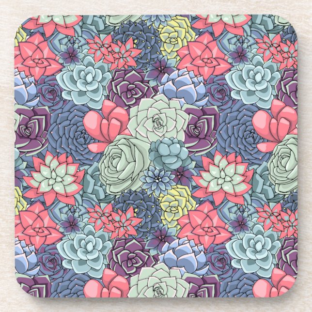Colorful Succulent Pattern Beverage Coaster (Front)