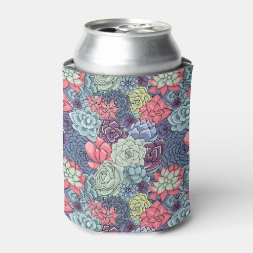 Colorful Succulent Pattern Can Cooler