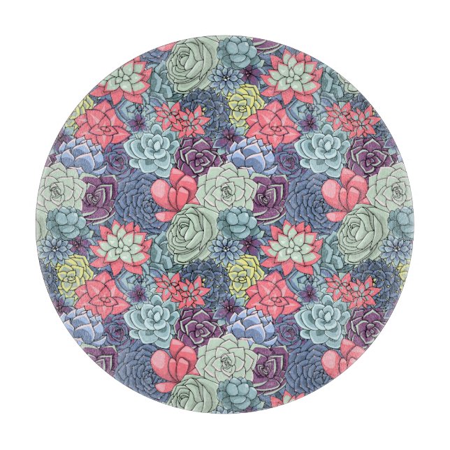 Colorful Succulent Pattern Cutting Board (Front)