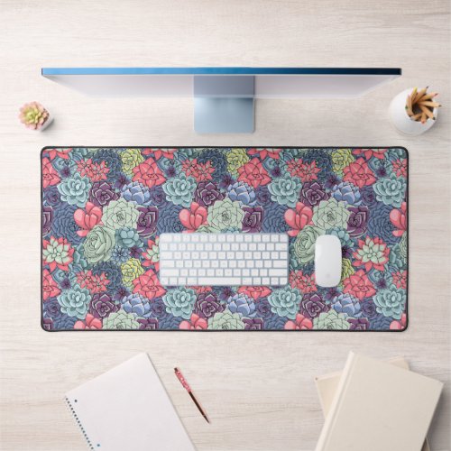 Colorful Succulent Pattern Desk Mat