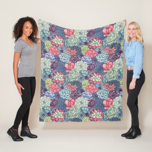 Colorful Succulent Pattern Fleece Blanket