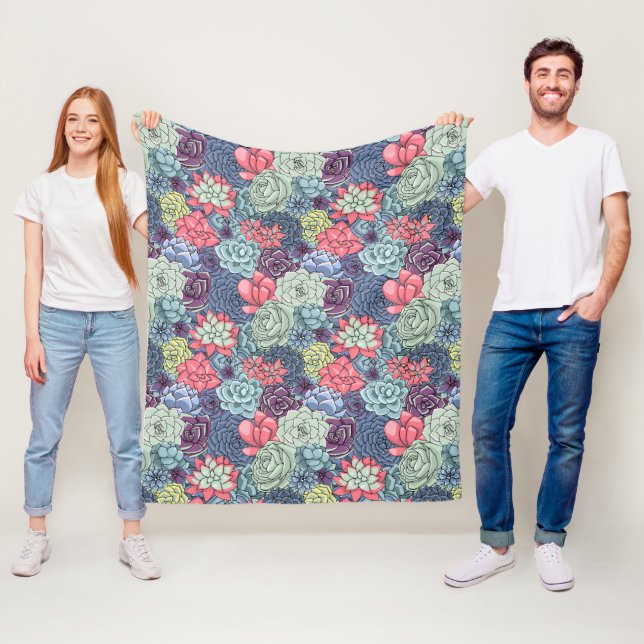 Colorful Succulent Pattern Fleece Blanket (In Situ)