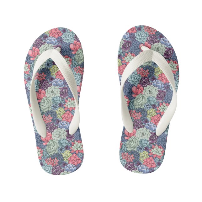 Colorful Succulent Pattern Kid's Flip Flops (Footbed)