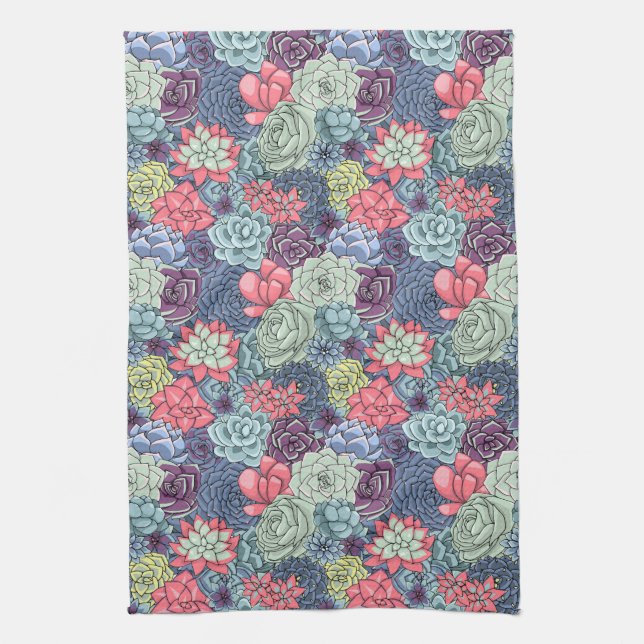 Colorful Succulent Pattern Kitchen Towel (Vertical)