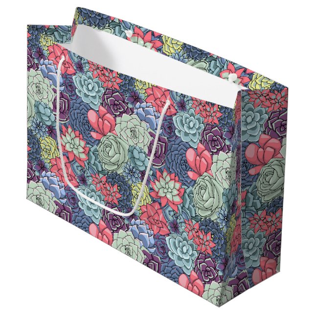 Colorful Succulent Pattern Large Gift Bag (Front Angled)