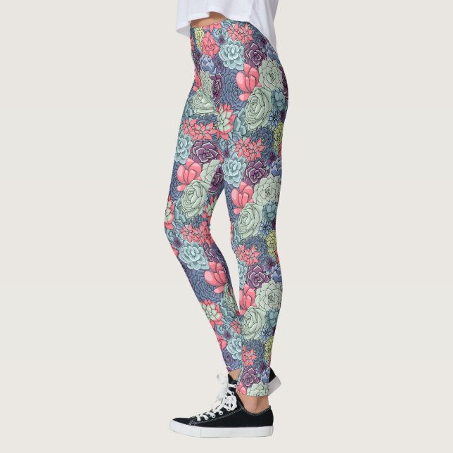 Colorful Succulent Pattern Leggings (Left)
