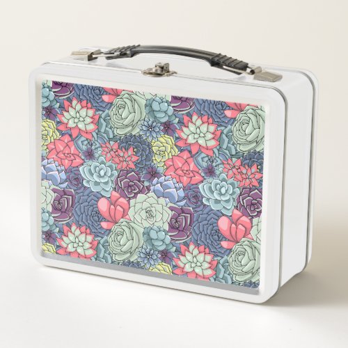 Colorful Succulent Pattern Metal Lunch Box