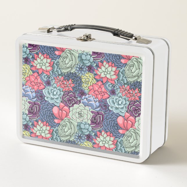 Colorful Succulent Pattern Metal Lunch Box (Front)