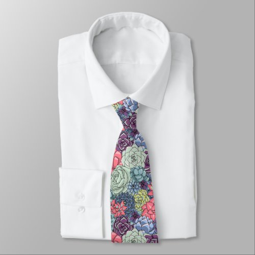 Colorful Succulent Pattern Neck Tie