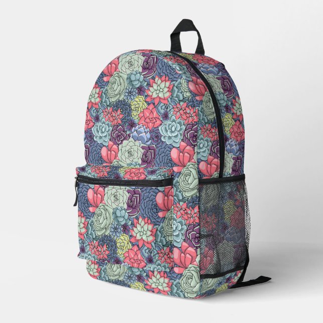 Colorful Succulent Pattern Printed Backpack (Back Corner Right)