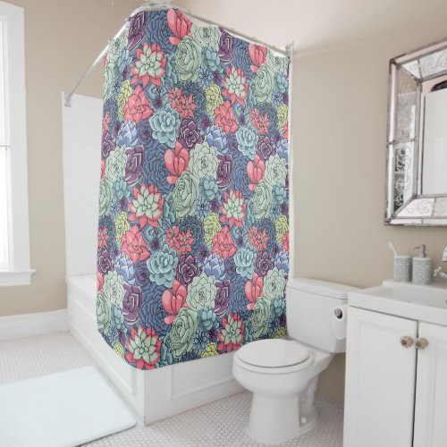 Colorful Succulent Pattern Shower Curtain