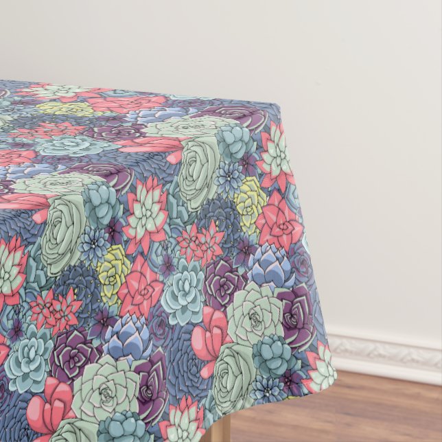 Colorful Succulent Pattern Tablecloth (In Situ)
