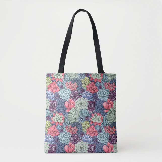 Colorful Succulent Pattern Tote Bag (Front)