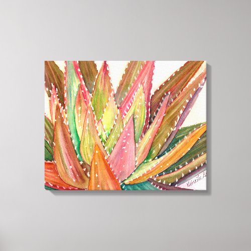 Colorful succulent watercolor by Debra Lee Baldwin Canvas Print