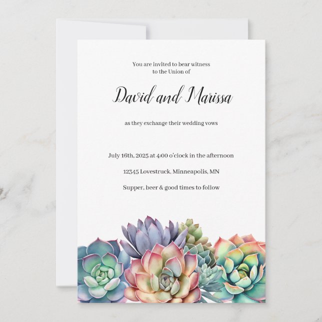 Colorful Succulent Wedding Invitation (Front)