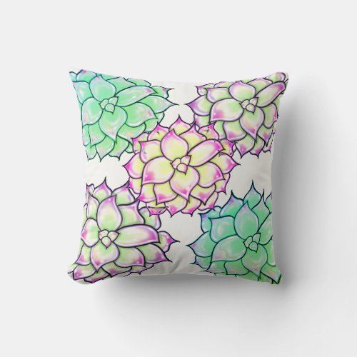 Colorful Succulents cacti desert floral  Throw Pillow