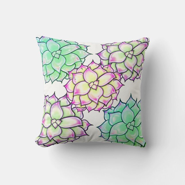 Colorful Succulents, cacti desert floral  Throw Pillow (Front)