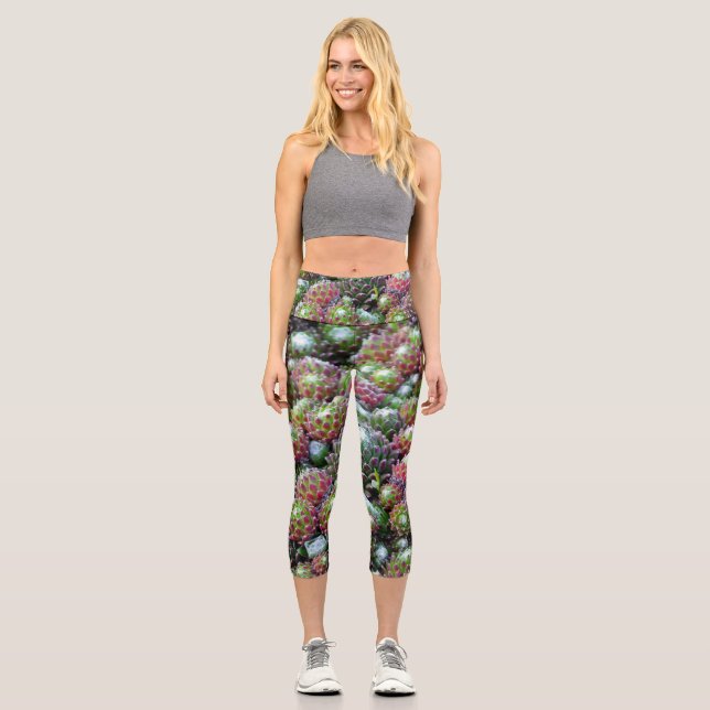 Colorful Succulents Capri Leggings (Front)