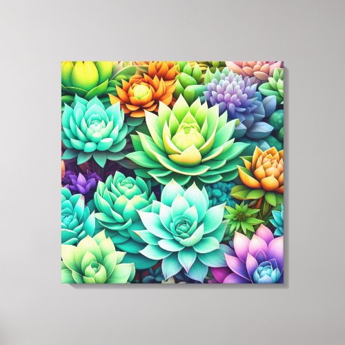 Colorful Succulents Collage Canvas Print