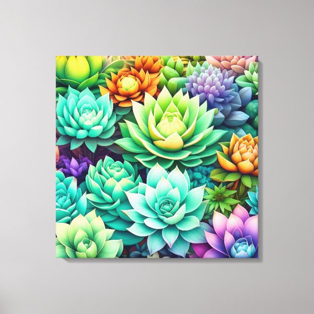 Colorful Succulents Collage Canvas Print (Front)