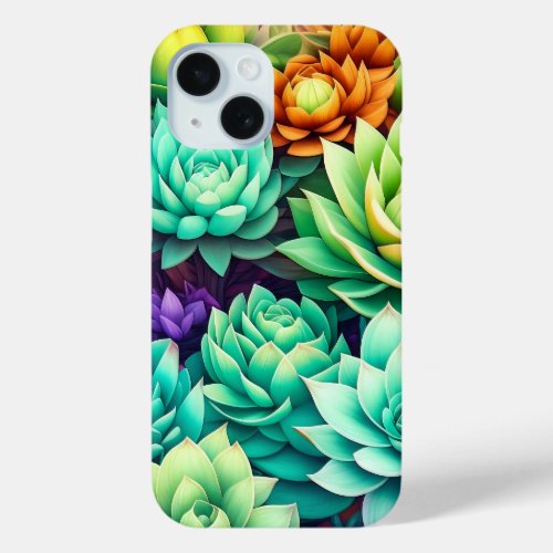 Colorful Succulents Collage iPhone 15 Case