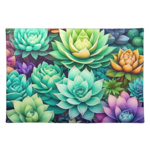 Colorful Succulents Collage Cloth Placemat