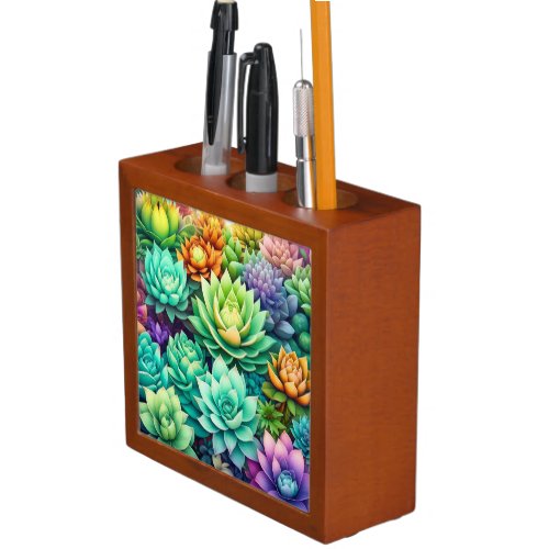 Colorful Succulents Collage Desk Organizer