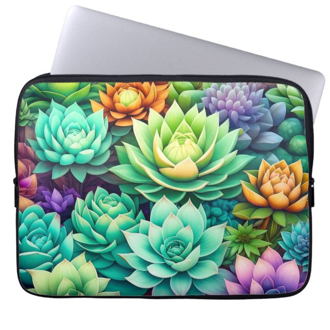Colorful Succulents Collage Laptop Sleeve (Front)