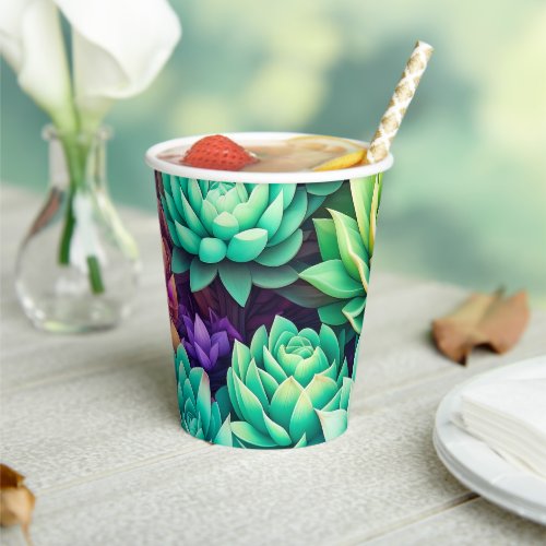 Colorful Succulents Collage Paper Cups