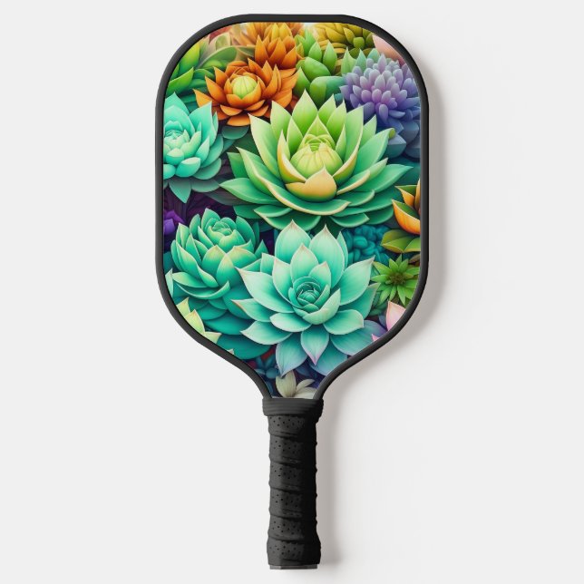 Colorful Succulents Collage Pickleball Paddle (Front)